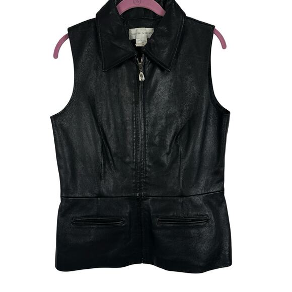 Casual Corner Jackets & Blazers - Vintage 90s Casual Corner Leather Vest Women Large Black Zip Up Biker Goth Rock